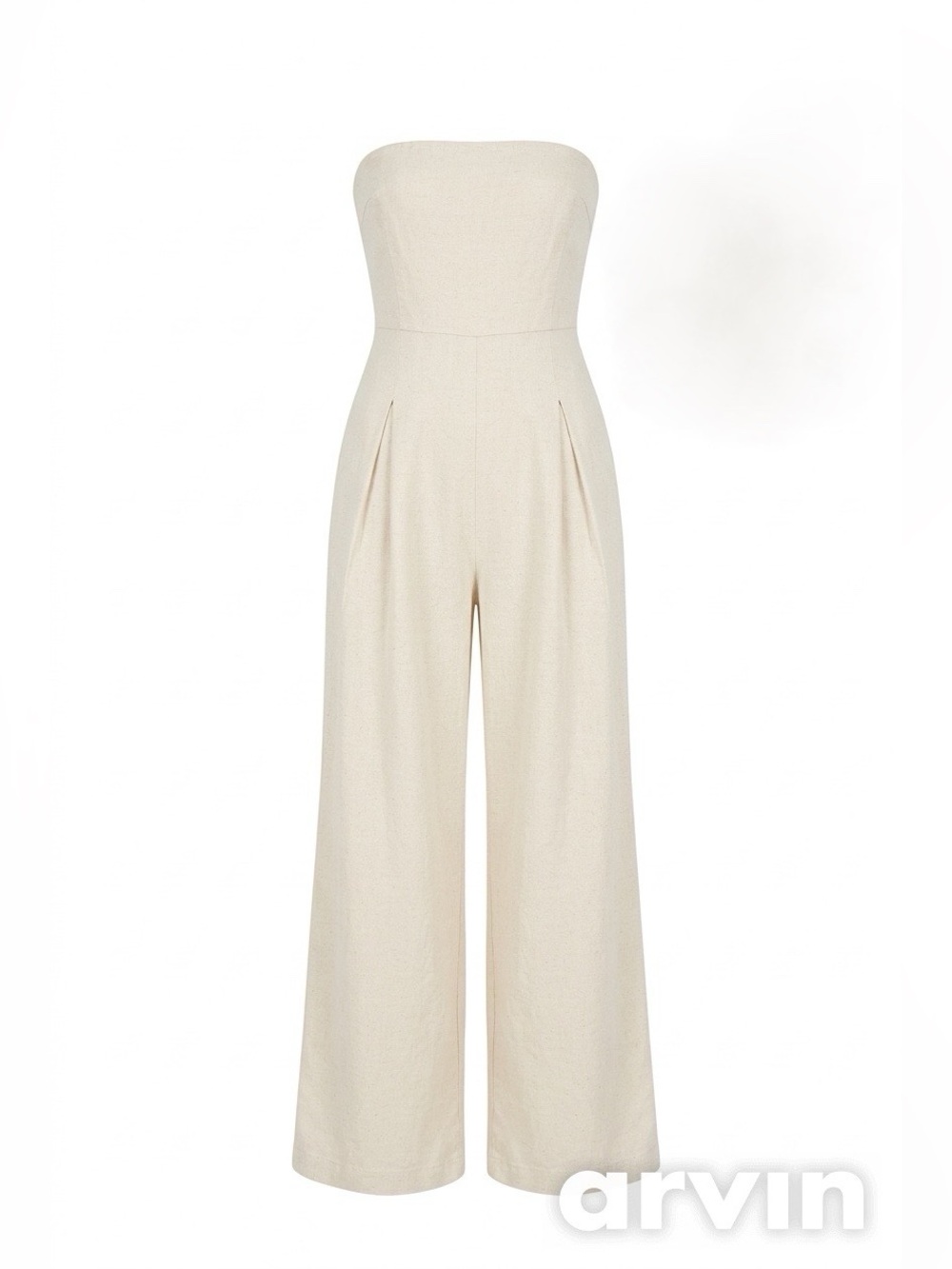 ASOS DESIGN Strapless Cotton Hemp Jumpsuit Cream Wide Leg Bandeau - Size 4